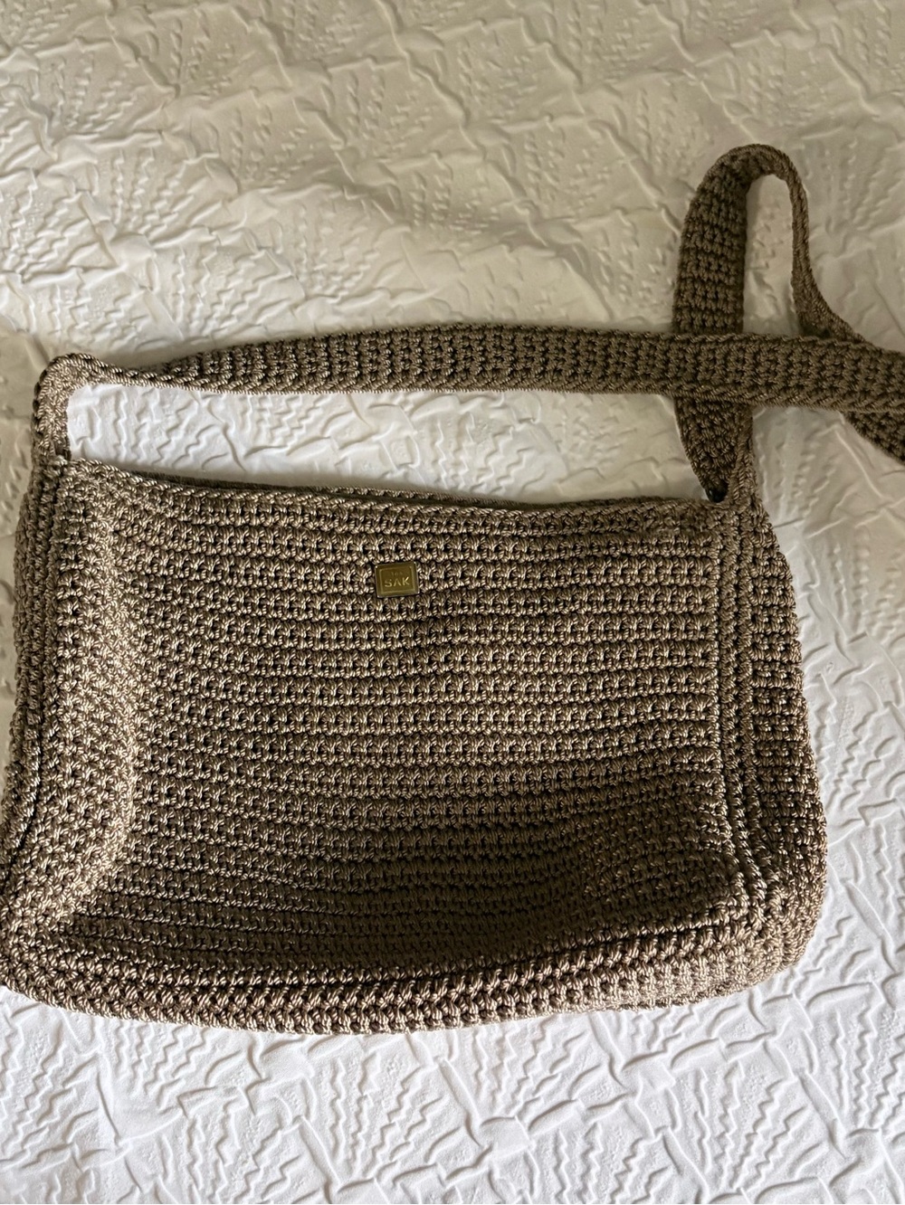 The SAK Neutral TaupeTan Crochet Crossbody Shoulder Bag